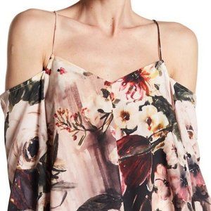 HAUTE HIPPIE Top Blouse Floral Cold Shoulder Long Sleeve